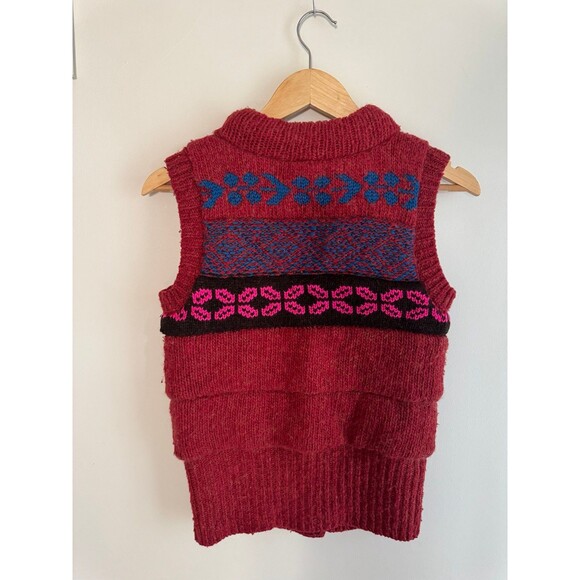 Free People Chunky Knit Sweater Vest Red Pink Blue Fair Isle Boho Small - Picture 2 of 9